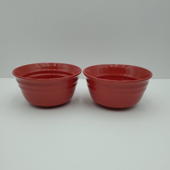 Rachael Ray Double Ridge Red Soup Cereal Bowls Embossed Bands Bowls - Picture 1 of 6